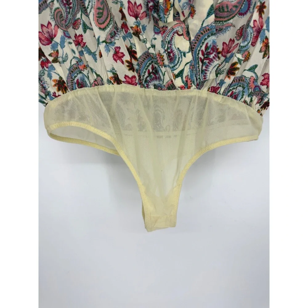 Free People Intimately Call Me Later Paisley Floral Ruffle Tie Front Bodysuit XS